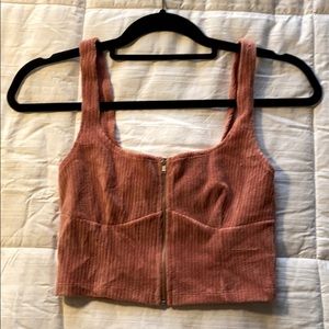 coral squareneck crop top with zipper